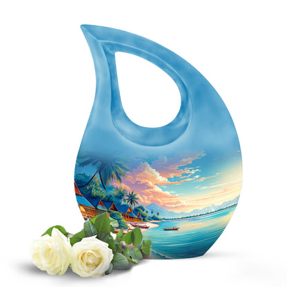 Blue Stately Beach Cremation Urns for Human Ashes - 10-inch, 200 cu in - Yatskia