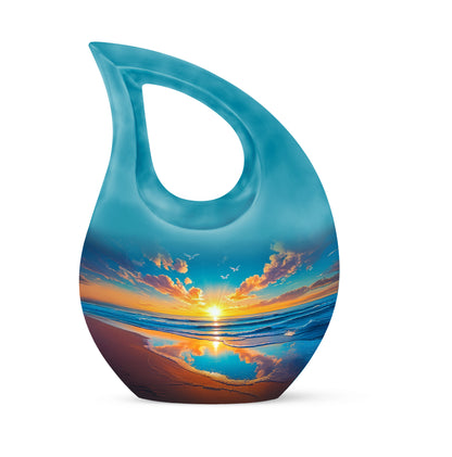 Personalized Blue Heavenly Beach Cremation Urns for Human Ashes - 10-inch, 200 cu in - Yatskia