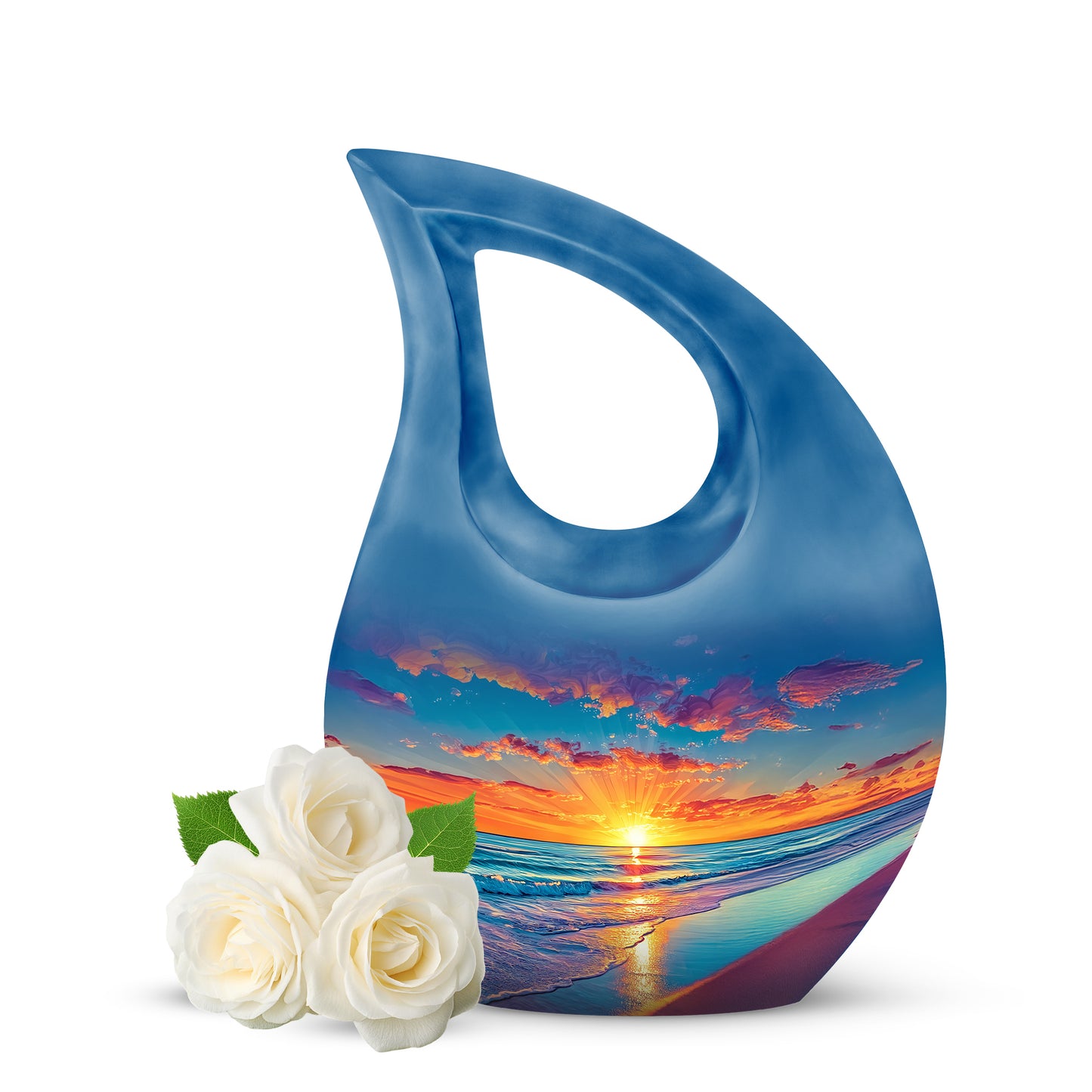Lustrous Beach Cremation Urns for Human Ashes - Blue 10-inch - Yatskia
