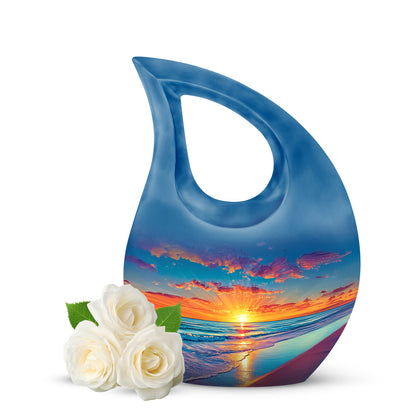 Lustrous Beach Cremation Urns for Human Ashes - Blue 10-inch - Yatskia