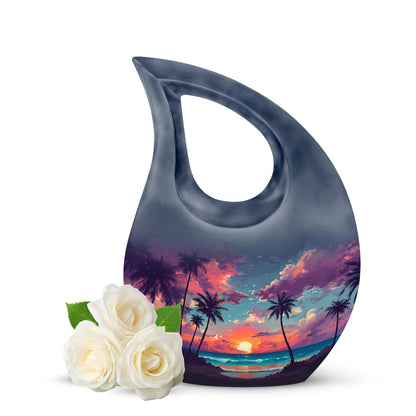 Blue Beach Tribute Cremation Urns for Human Ashes - 10-inch, 200 cu in - Yatskia