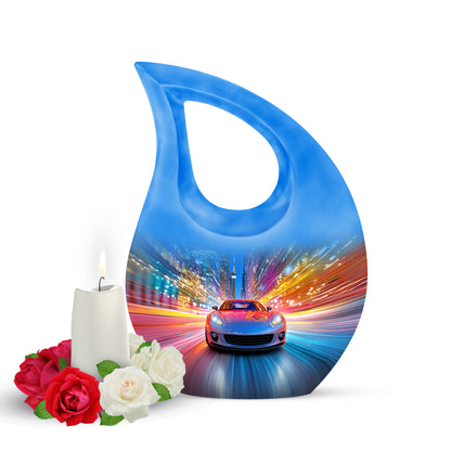 Blue Breathtaking Car Memorial Urn for Ashes - 10-inch, 200 cu in - Yatskia
