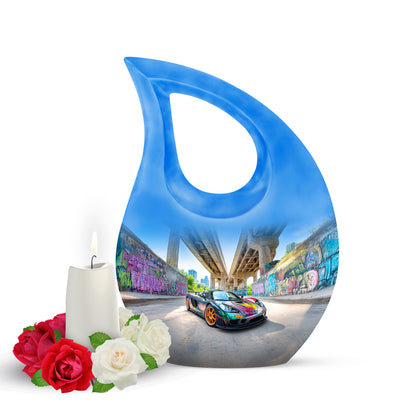 Blue Serene Car Memorial Urn for Ashes - 10-inch, 200 cu in - Yatskia