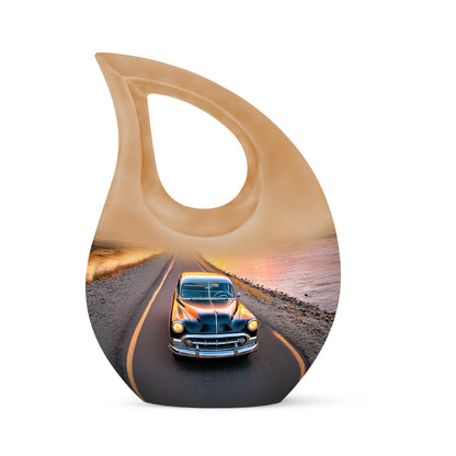 Inspiring Blue Car Passage Urn for Human Ashes - 10-inch, 200 cu in - Yatskia