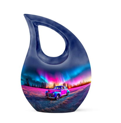 Blue Serene Car Memorial Urn for Ashes - 10-inch, 200 cu in - Yatskia