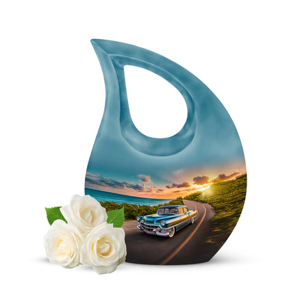 Blue Car Blessing Cremation Urns for Human Ashes - 10-inch, 200 cu in - Yatskia