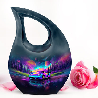 Personalized Blue Sovereign Car Cremation Urns for Human Ashes - 10-inch, 200 cu in - Yatskia