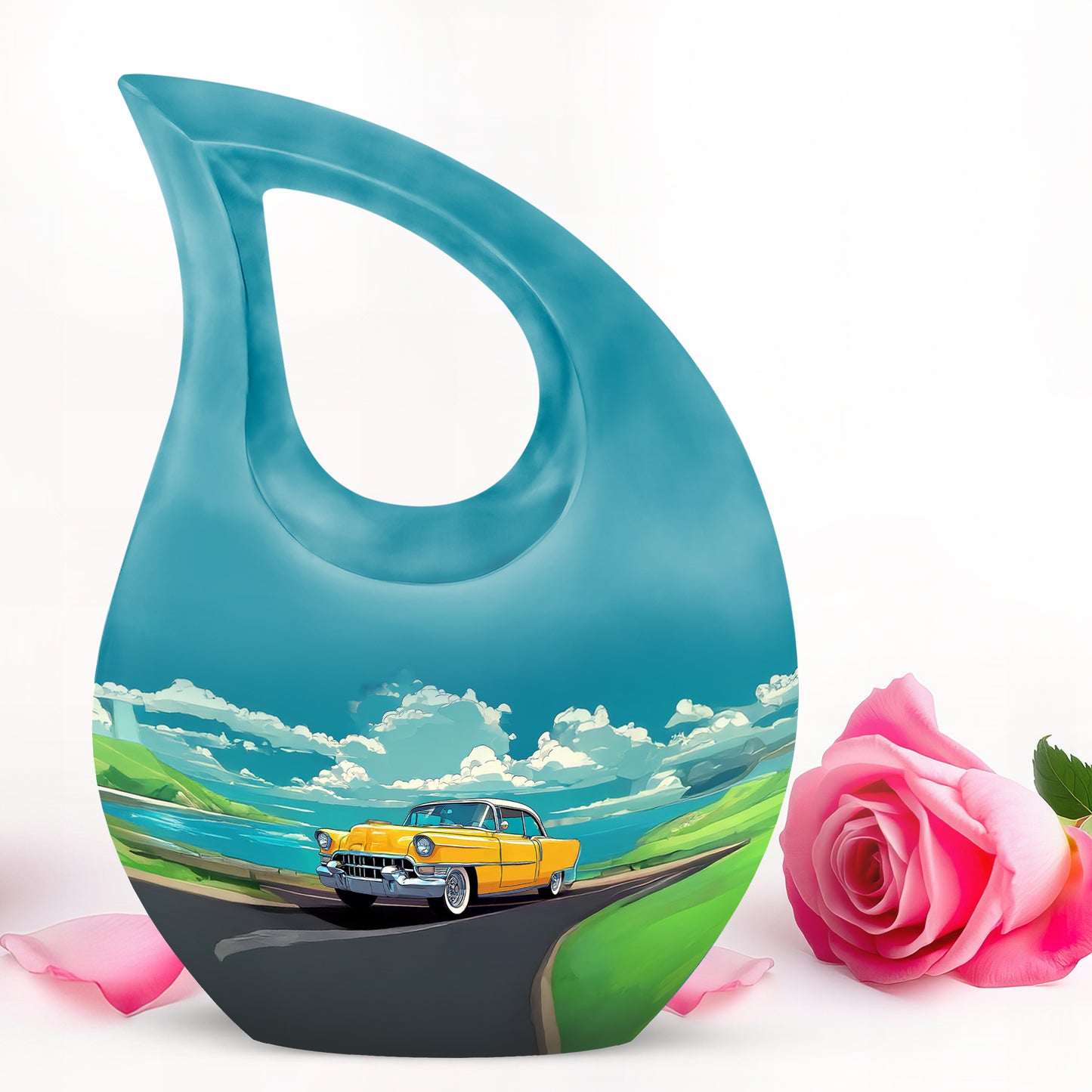 Personalized Teal Sovereign Car Cremation Urns for Human Ashes - 10-inch, 200 cu in - Yatskia