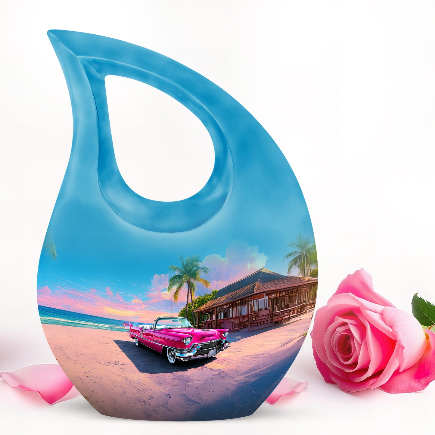 Stunning Blue Car Guardian Urn for Human Ashes - 10-inch, 200 cu in - Yatskia