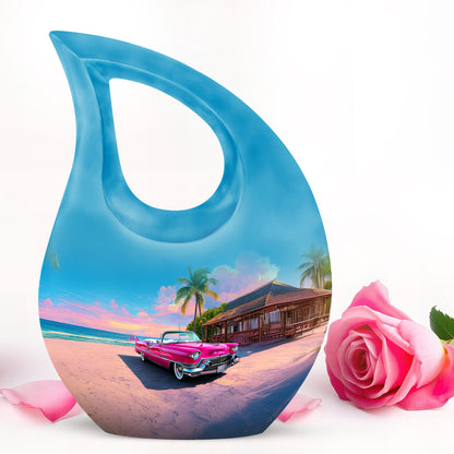 Stunning Blue Car Guardian Urn for Human Ashes - 10-inch, 200 cu in - Yatskia
