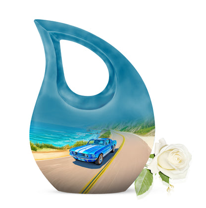 Personalized Blue Revered Car Cremation Urns for Human Ashes - 10-inch, 200 cu in - Yatskia