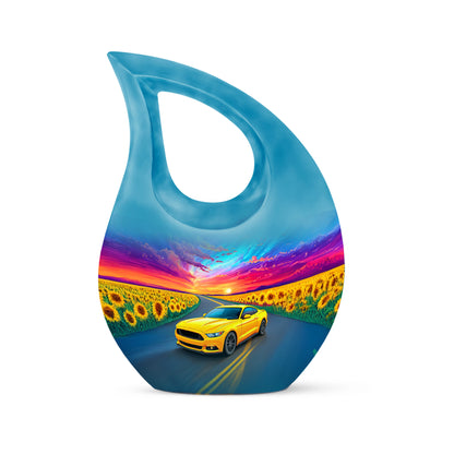 Dignified Blue Car Cremation Urn for Ashes - 10-inch, 200 cu in - Yatskia