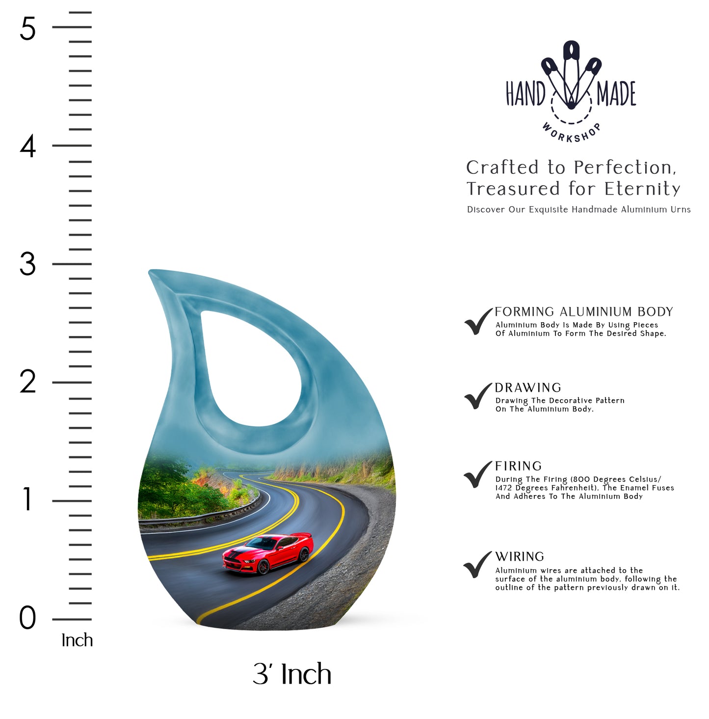 Glossy Black Car Cremation Urn back view with polished surface - cross and car combined in spiritual memorial design - mini keepsake memorial for portion of cremation ashes