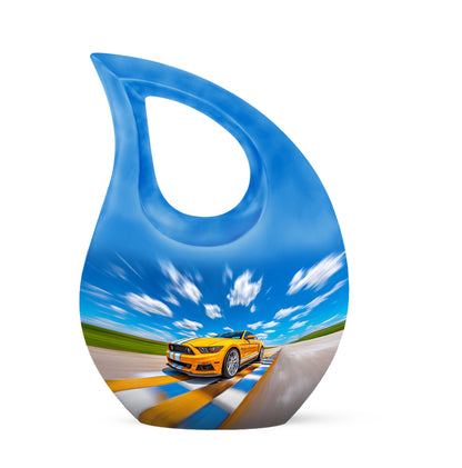 Timeless Blue Car Cremation Urn for Ashes - 10-inch, 200 cu in - Yatskia