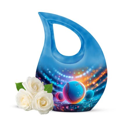 Stunning Blue Baseball Sanctuary Urn for Human Ashes - 10-inch, 200 cu in - Yatskia