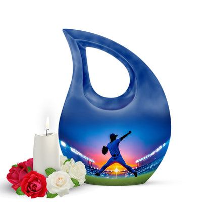 Blue Baseball Cremation Urns - Glorious Celebration 10-inch, 200 cu in - Yatskia