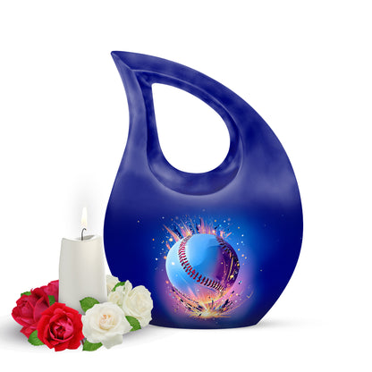 Blue Treasured Baseball Cremation Urns for Human Ashes - 10-inch, 200 cu in - Yatskia