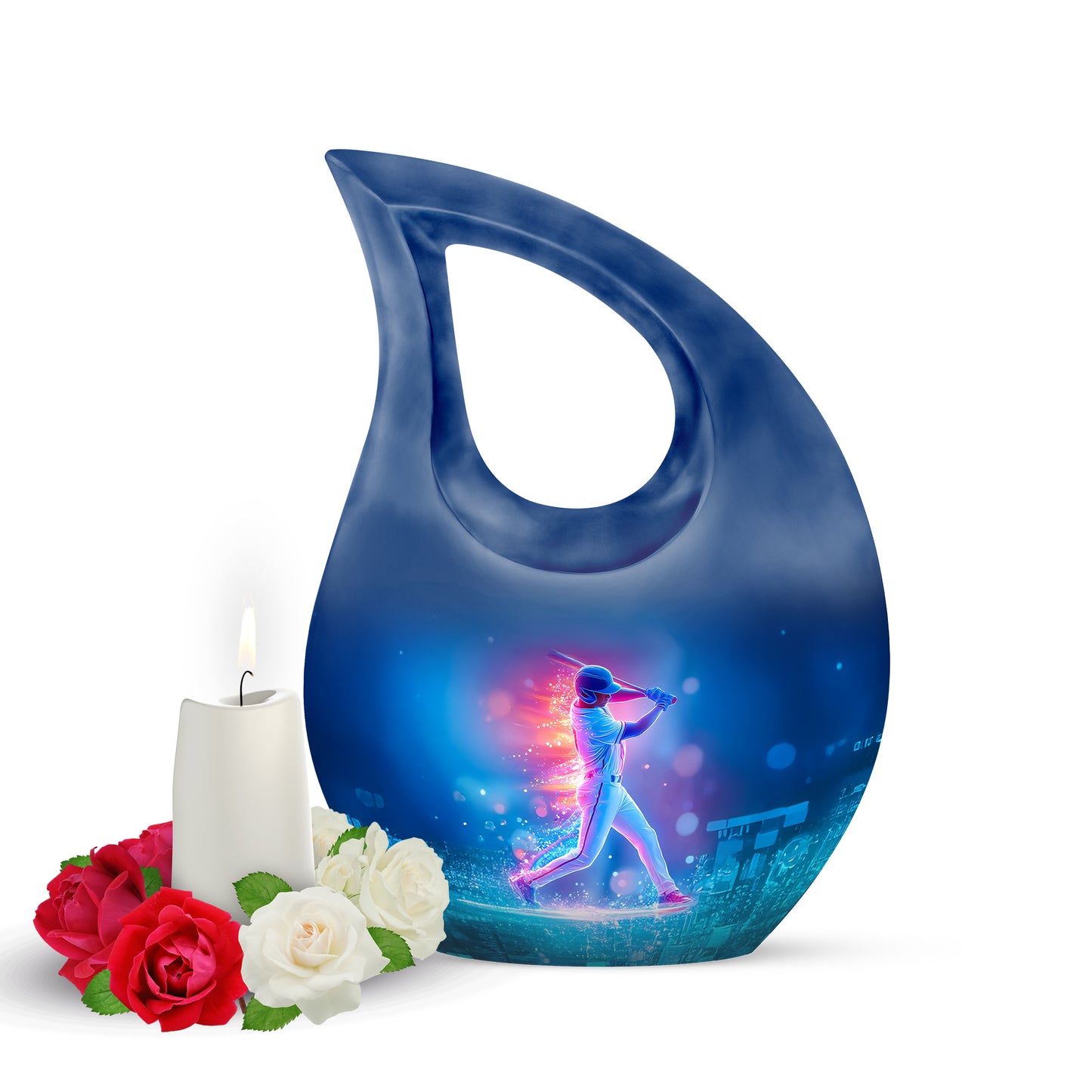 Luminous Blue Baseball Honor Urn for Human Ashes - 10-inch, 200 cu in - Yatskia