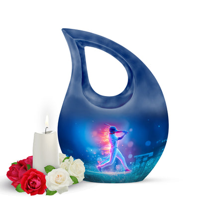 Luminous Blue Baseball Honor Urn for Human Ashes - 10-inch, 200 cu in - Yatskia