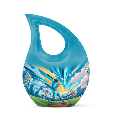 Inspiring Teal Baseball Farewell Urn for Human Ashes - 10-inch, 200 cu in - Yatskia