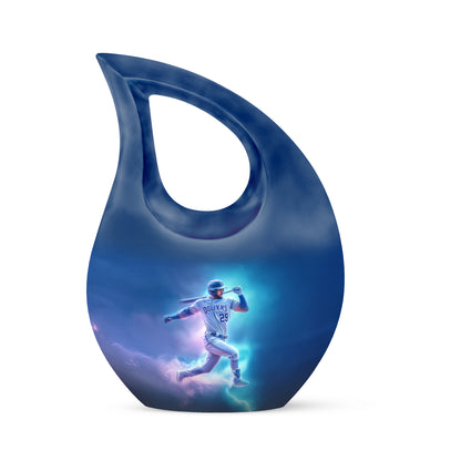 Blue Serene Baseball Memorial Urn for Ashes - 10-inch, 200 cu in - Yatskia