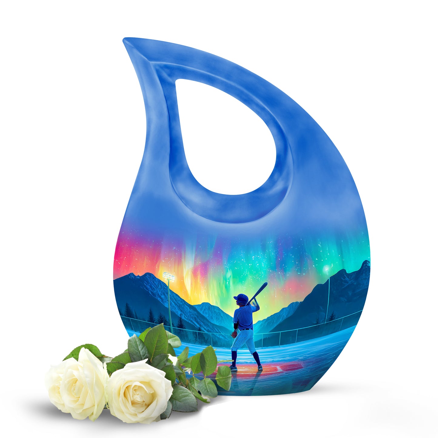 Personalized Blue Baseball Cremation Urns for Ashes - Transcendent 10-inch - Yatskia