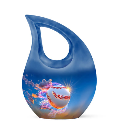 Personalized Blue Revered Baseball Cremation Urns for Human Ashes - 10-inch, 200 cu in - Yatskia