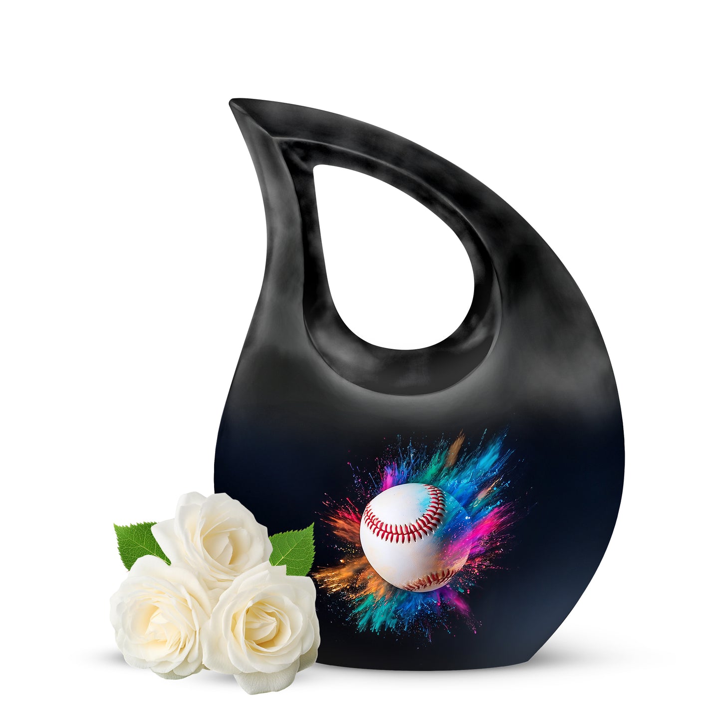 Distinguished Black Baseball Cremation Urn for Ashes - 10-inch, 200 cu in - Yatskia