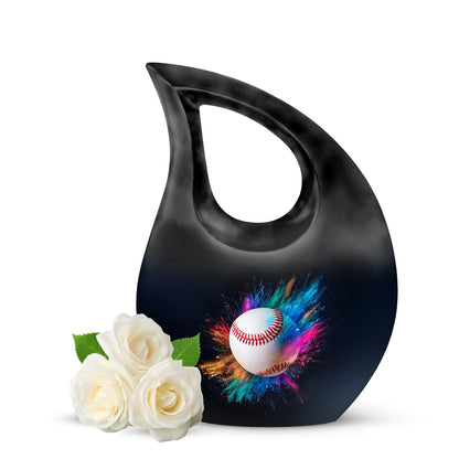 Distinguished Black Baseball Cremation Urn for Ashes - 10-inch, 200 cu in - Yatskia