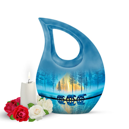 Personalized Teal Heavenly Bear Cremation Urns for Human Ashes - 10-inch, 200 cu in - Yatskia