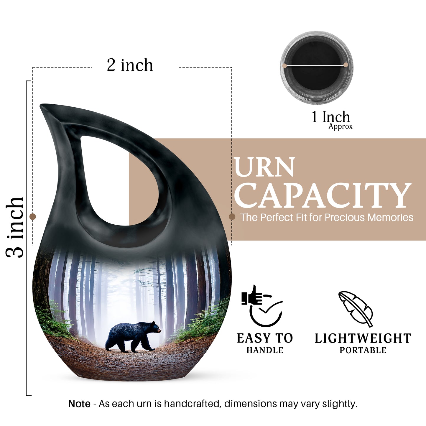 Steel Blue Bear Cremation Urn back view with polished surface - faith-inspired cross-drop urn with bear pattern - mini keepsake memorial for portion of cremation ashes