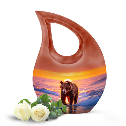 Red Stately Bear Cremation Urns for Human Ashes - 10-inch, 200 cu in - Yatskia