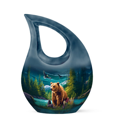 Personalized Teal Heavenly Bear Cremation Urns for Human Ashes - 10-inch, 200 cu in - Yatskia