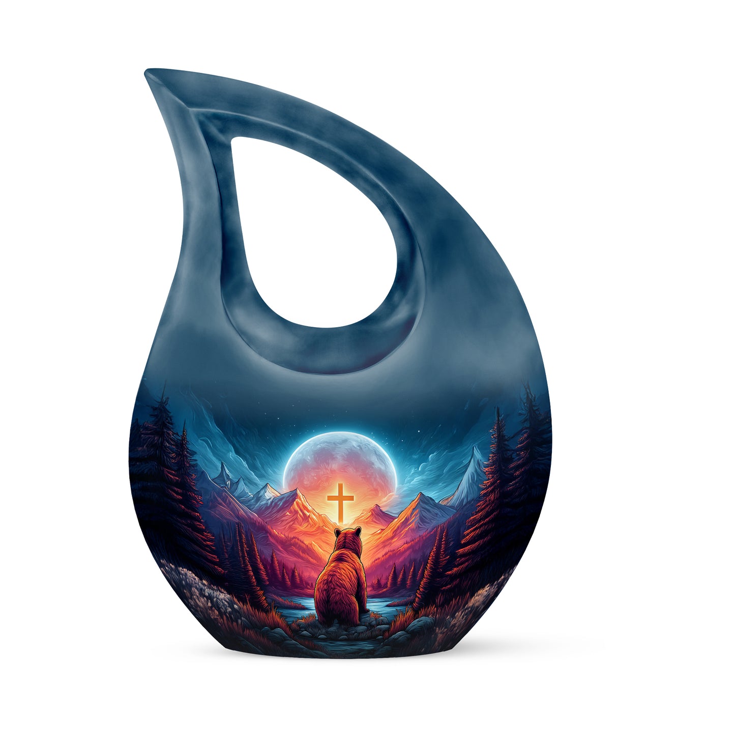Ethereal Bear Memorial Cremation Urns - Blue 10-inch, 200 cu in - Yatskia