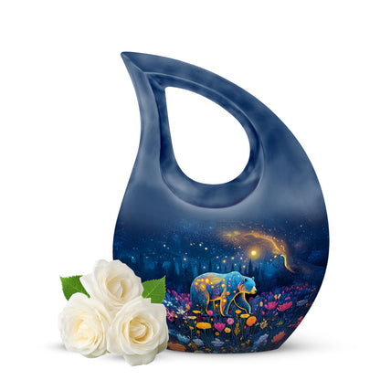 Blue Treasured Bear Cremation Urns for Human Ashes - 10-inch, 200 cu in - Yatskia