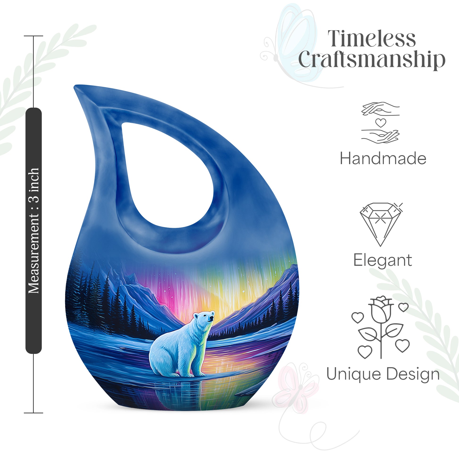 Salmon Pink Bear Cremation Urn back view with polished surface - devotional cross-drop bear engraving - mini keepsake memorial for portion of cremation ashes
