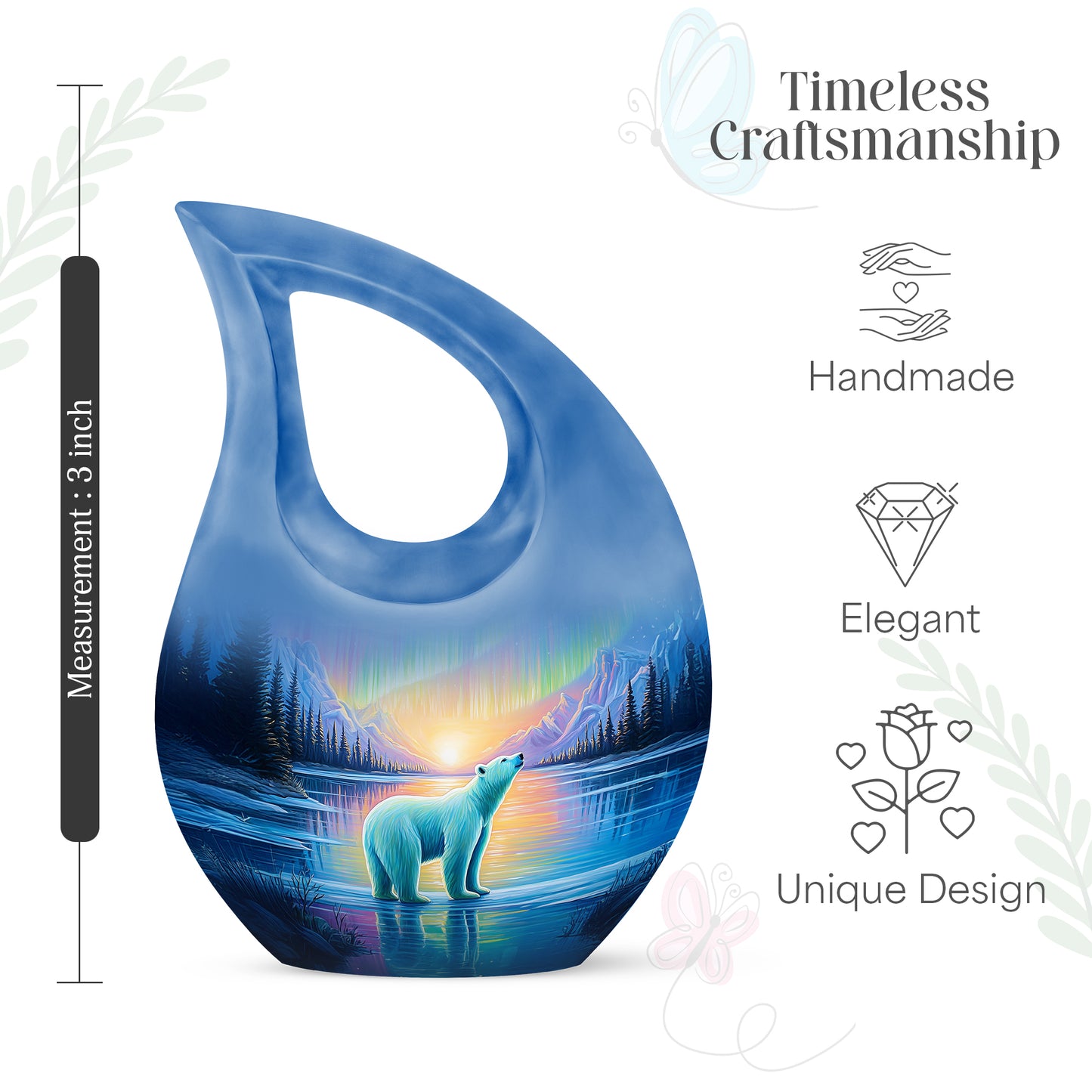 Amber Gold Bear Cremation Urn back view with polished surface - sacred cross merged with bear motif on metal - mini keepsake memorial for portion of cremation ashes