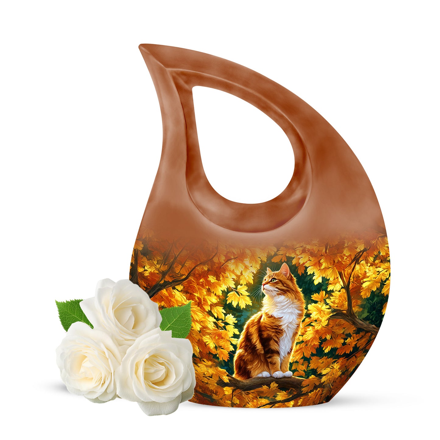 Gold Cat Cremation Urns - Opulent Testament 10-inch, 200 cu in - Yatskia