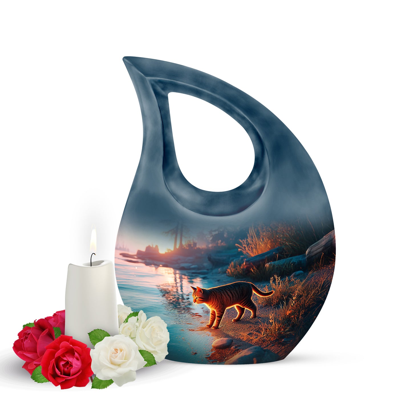 Personalized Blue Heavenly Cat Cremation Urns for Human Ashes - 10-inch, 200 cu in - Yatskia