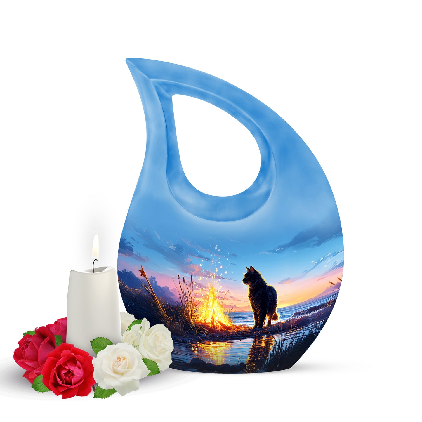 Personalized Blue Cat Cremation Urns for Ashes - Captivating 10-inch - Yatskia