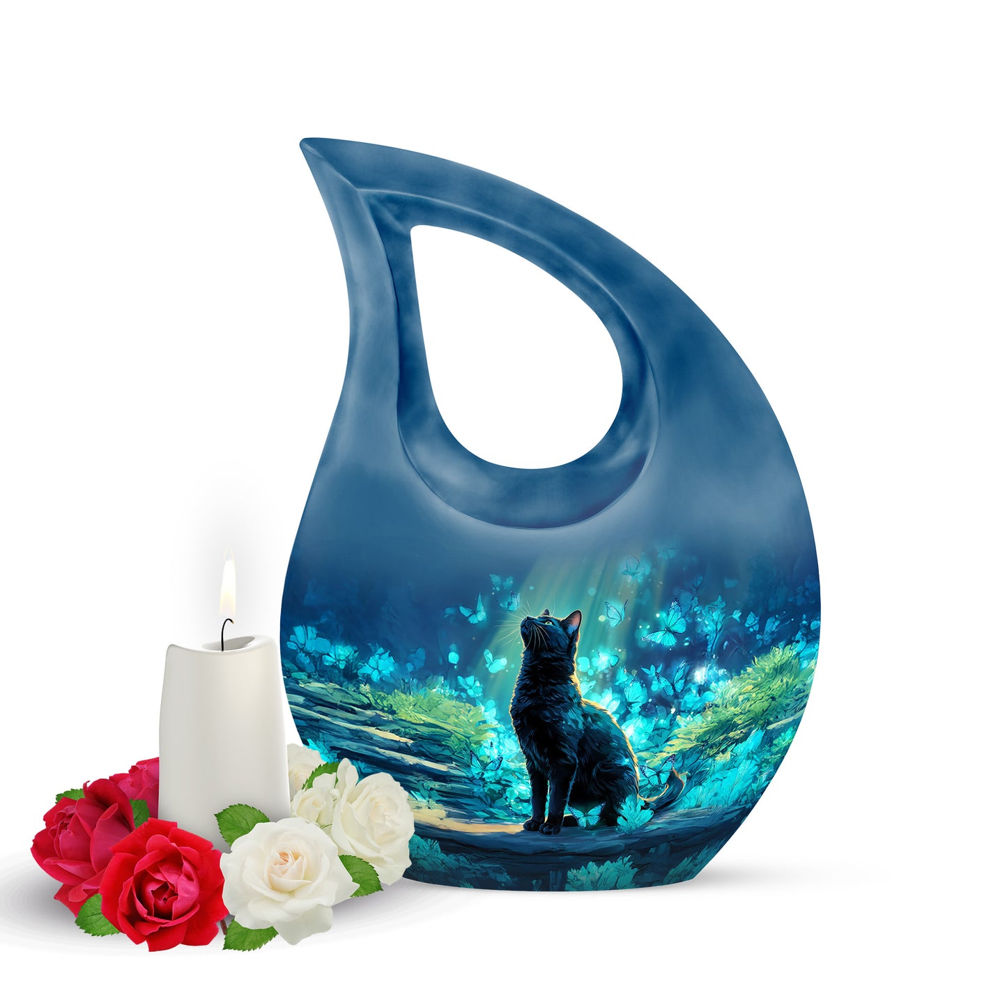 Personalized Cat Cremation Urns - Eminent Blue 10-inch, 200 cu in - Yatskia