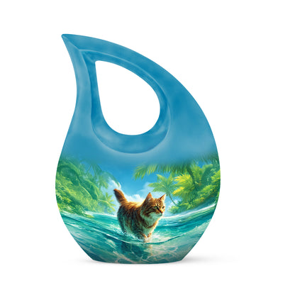 Divine Blue Cat Cremation Urn for Ashes - 10-inch, 200 cu in - Yatskia
