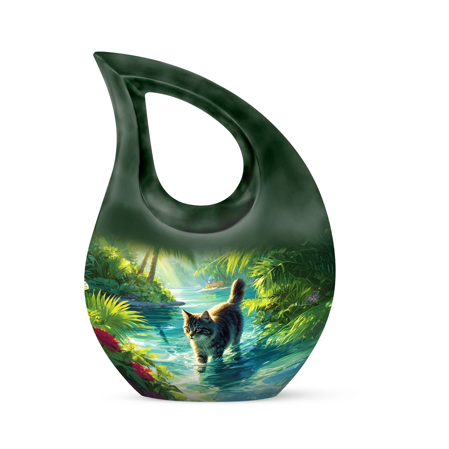 Regal Cat Memorial Cremation Urns - Green 10-inch, 200 cu in - Yatskia