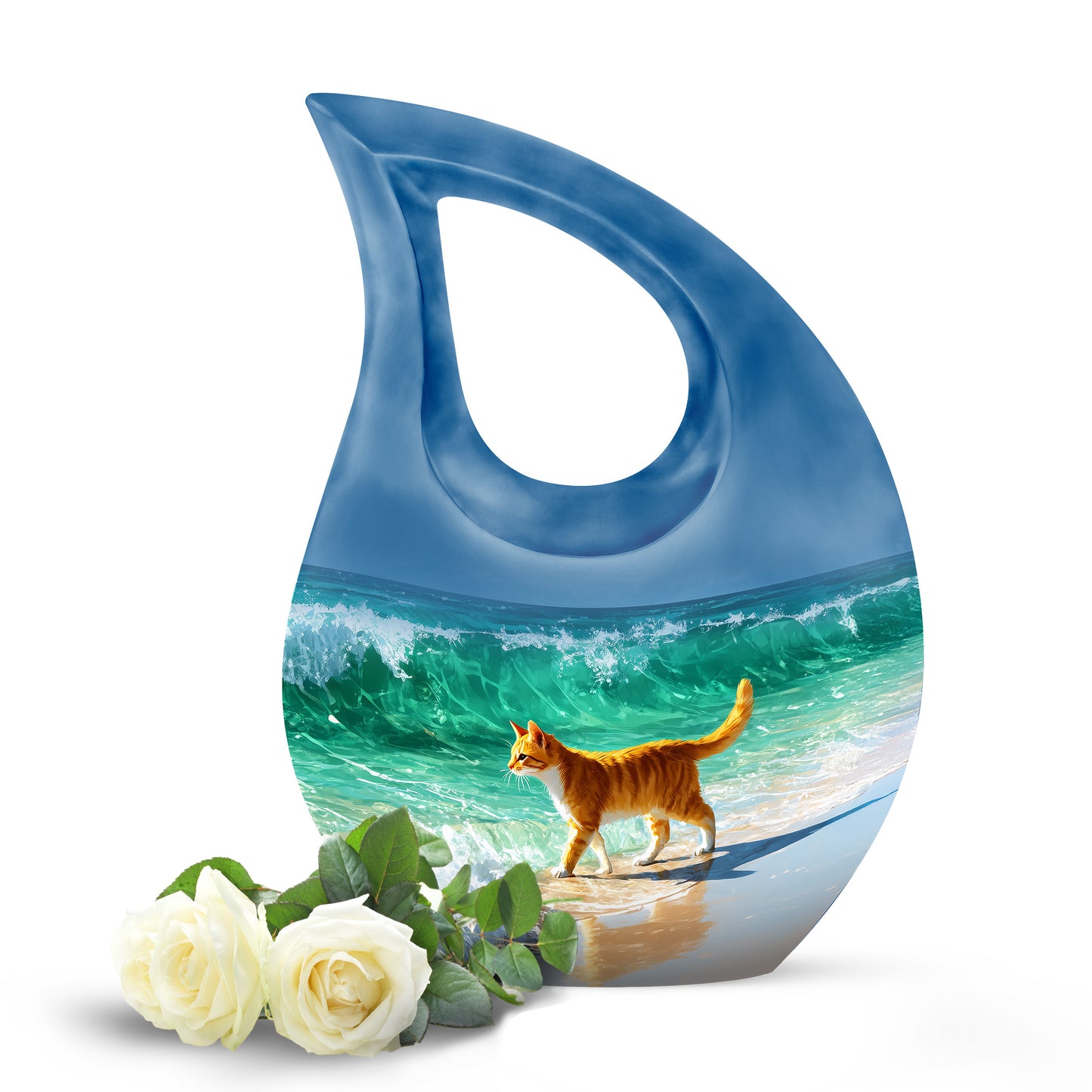 Hallowed Cat Cremation Urns for Human Ashes - Blue 10-inch - Yatskia