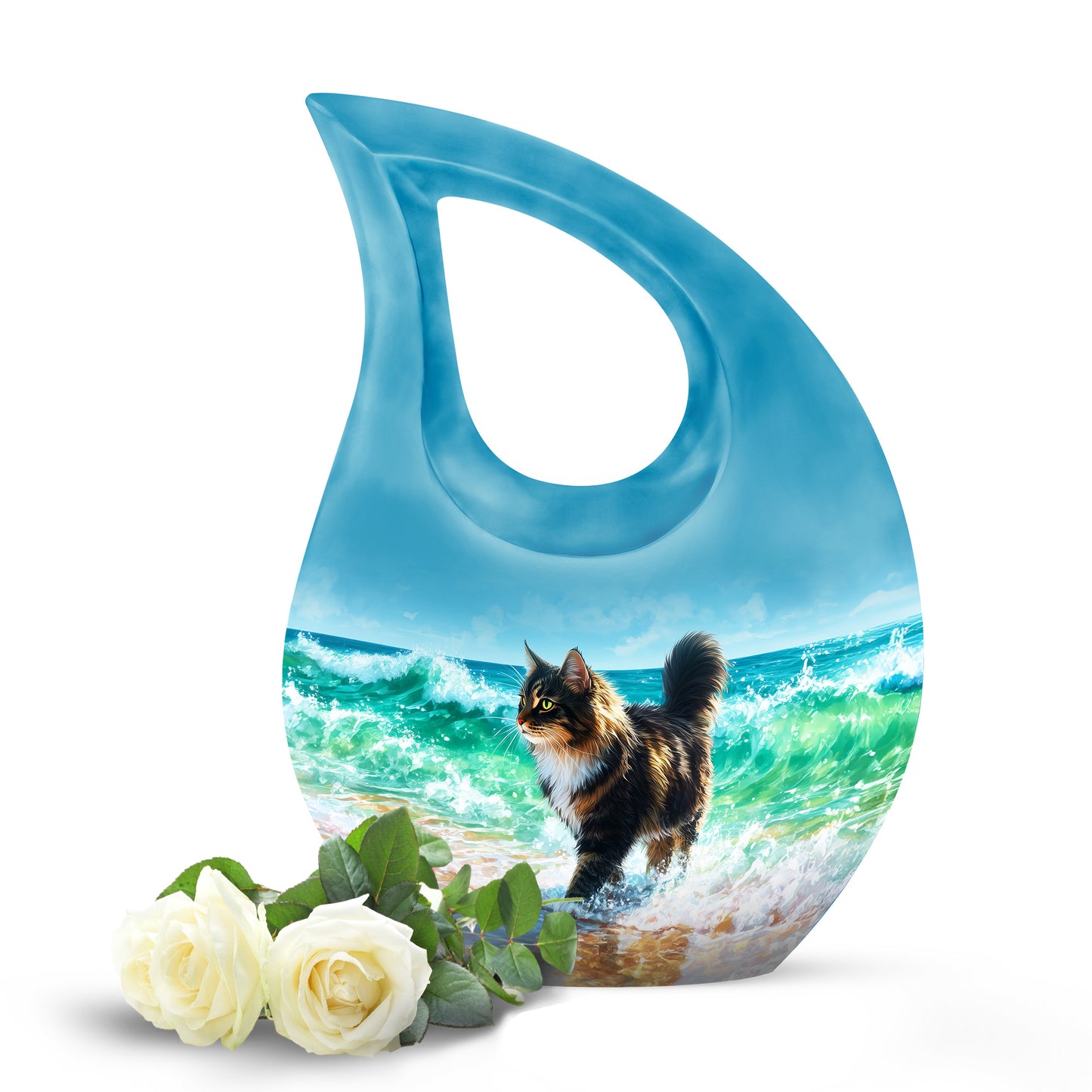 Blue Venerable Cat Cremation Urns for Human Ashes - 10-inch, 200 cu in - Yatskia