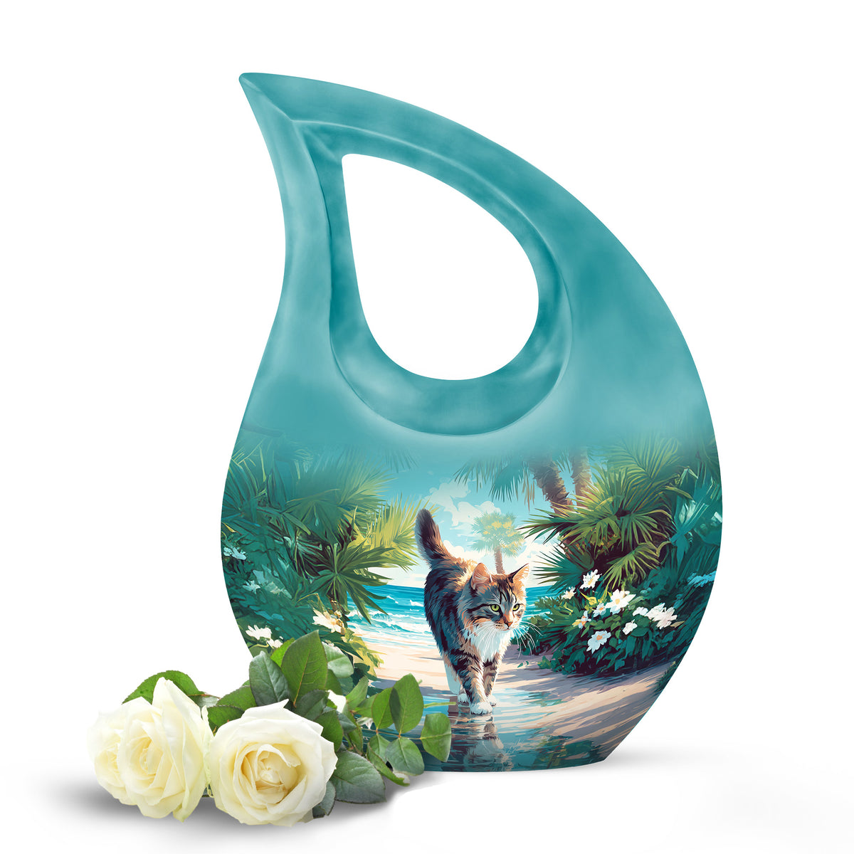 Teal Cat Cremation Urns - Opulent Legacy - Yatskia