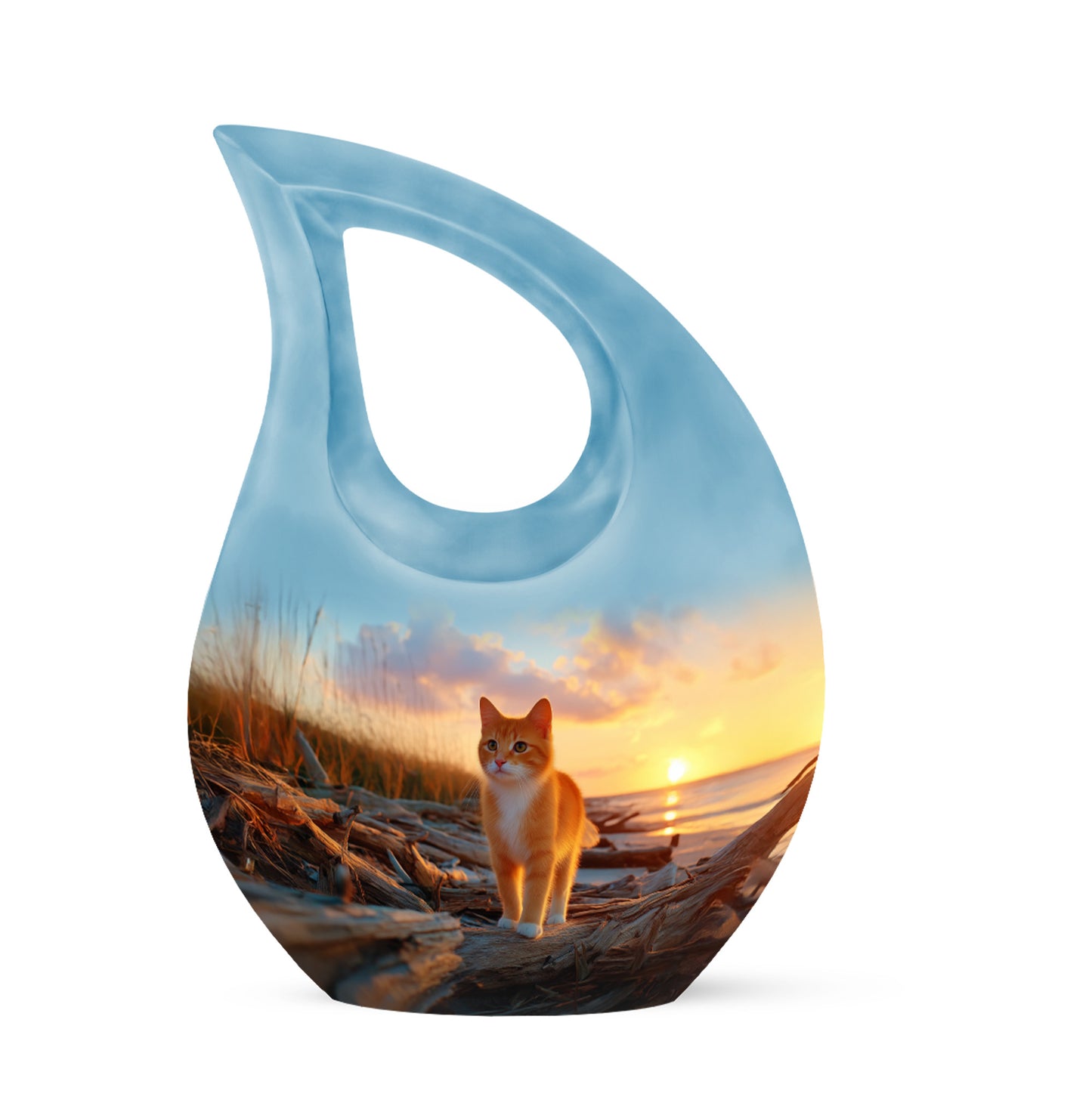 Timeless Blue Cat Cremation Urn for Ashes - 10-inch, 200 cu in - Yatskia