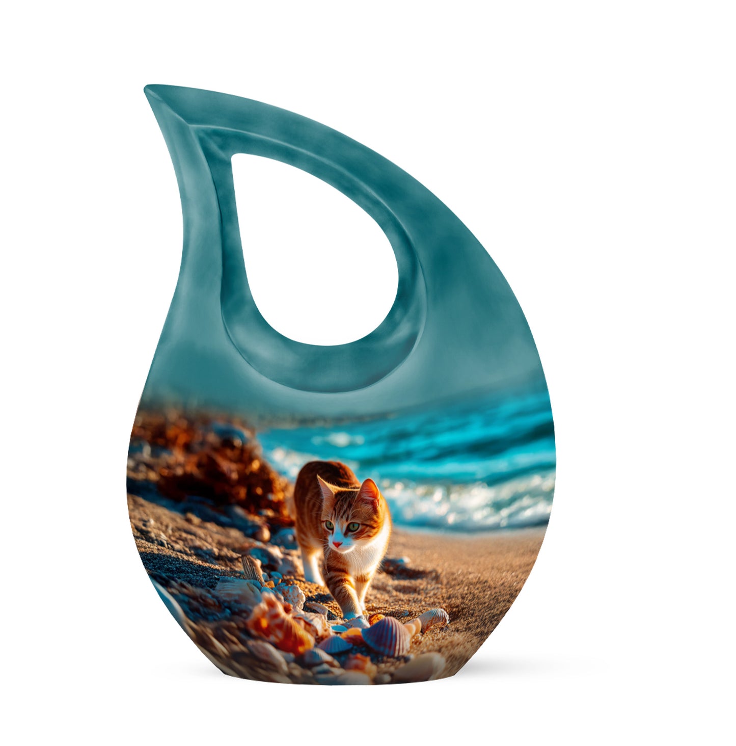Personalized Teal Cat Cremation Urns for Ashes - Captivating 10-inch - Yatskia