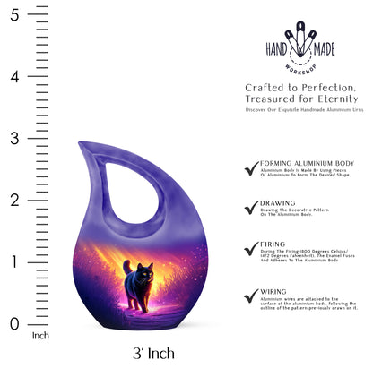 Petal Pink Cat Cremation Urn back view with polished surface - faith-inspired cross-drop urn with cat pattern - mini keepsake memorial for portion of cremation ashes