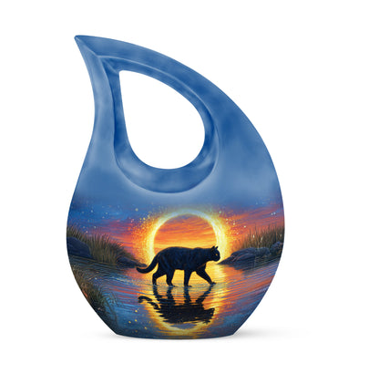 Personalized Blue Revered Cat Cremation Urns for Human Ashes - 10-inch, 200 cu in - Yatskia